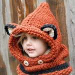 Grand bonnet renard avec oreilles pour enfant, roux et gris
