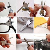 Clé multifonctions 6 en 1. Couteau, scie, tournevis, décapsuleur etc, à mettre en porte clé.