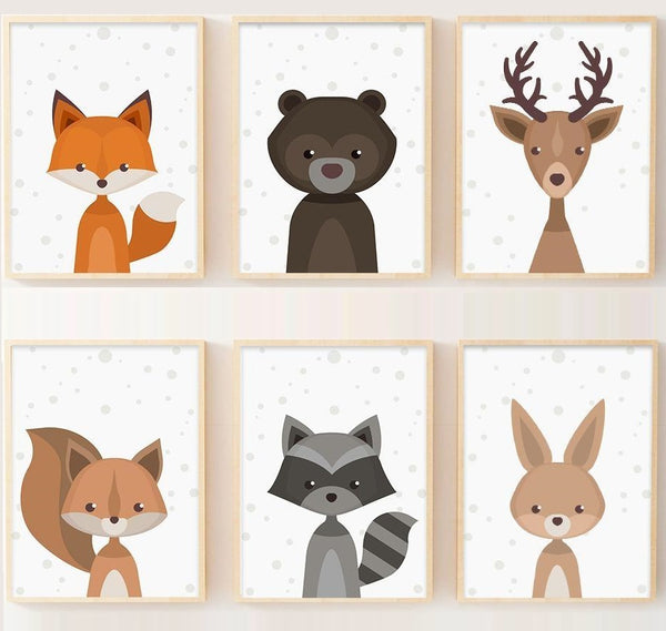 Toile animaux de la forêt - Poster style nordique