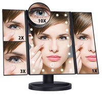 Miroir pour maquillage pliable avec éclairage à LED et zoom x1 à x10