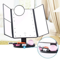 Miroir pour maquillage pliable avec éclairage à LED et zoom x1 à x10