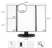 Miroir pour maquillage pliable avec éclairage à LED et zoom x1 à x10