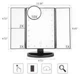 Miroir pour maquillage pliable avec éclairage à LED et zoom x1 à x10