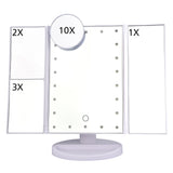 Miroir pour maquillage pliable avec éclairage à LED et zoom x1 à x10