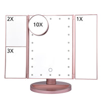 Miroir pour maquillage pliable avec éclairage à LED et zoom x1 à x10