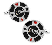 Boutons de manchettes Cartes Poker, Dollar, Euro, roulette, jeton, dés, dominos
