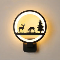 Luminaire design rond à LED animaux de la forêt, applique murale originale et moderne ronde minimaliste