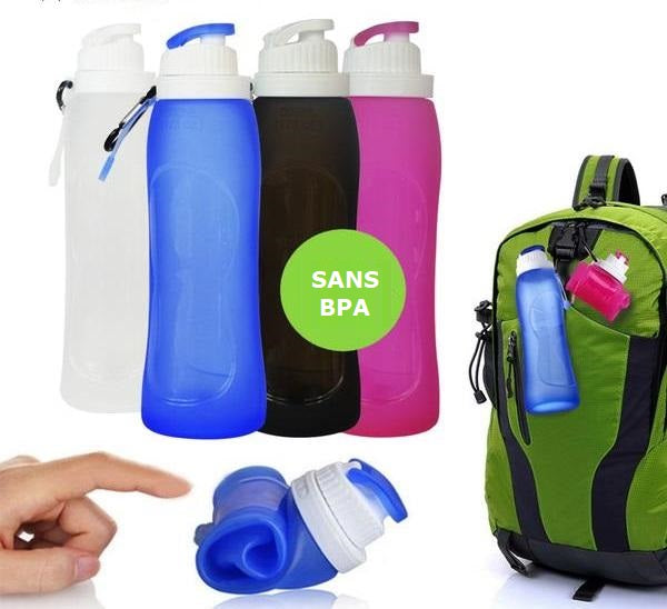 Bouteille gourde pliable incassable sans BPA pour sportifs 500ml