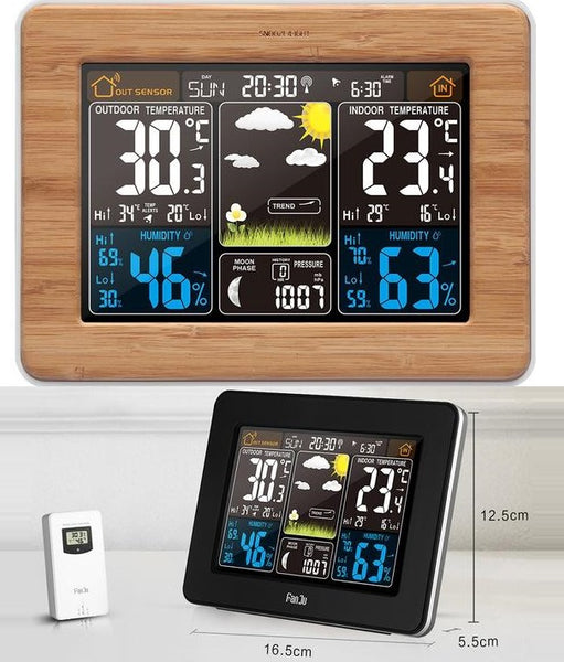 Réveil + Station météo sur Bois foncé naturel