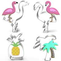 4 Emportes pièces en forme de flamants roses, cocotier palmier, ananas