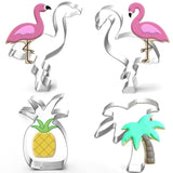 4 Emportes pièces en forme de flamants roses, cocotier palmier, ananas
