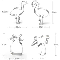 4 Emportes pièces en forme de flamants roses, cocotier palmier, ananas
