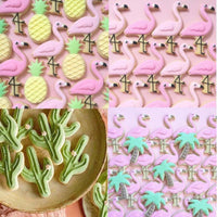 4 Emportes pièces en forme de flamants roses, cocotier palmier, ananas