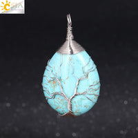 Pendentif collier arbre de vie yoga sur pierre précieuse Bijou en pierres de guérison naturelles