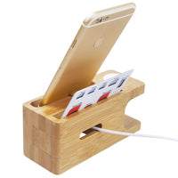 Socle en bambou pour téléphone et montre connectée. Dock en bois station d'accueil pour recharge