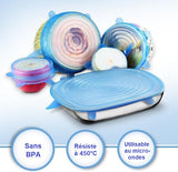 6 couvercles enveloppants réutilisables. Emballage en silicone pour conserver les aliments