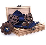 Coffret nœud papillon en bois avec boutons de manchettes, fleur, tissu assorti