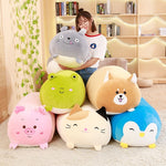 Coussins peluches poufs animaux (chat chien pingouin cochon)