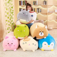 Coussins peluches poufs animaux (chat chien pingouin cochon)