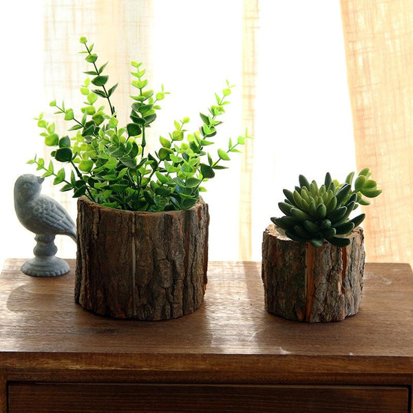 Mini pot de fleur en écorce de bois, décoration écolo et vintage pour plantes
