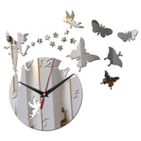 Horloge miroir murale DIY, design avec fée clochette, étoiles et papillons
