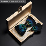 Nœud papillon en plumes d'oiseaux naturelles, coffret en bois avec broche épingle