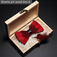 Nœud papillon en plumes d'oiseaux naturelles, coffret en bois avec broche épingle