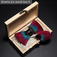 Nœud papillon en plumes d'oiseaux naturelles, coffret en bois avec broche épingle