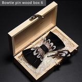 Nœud papillon en plumes d'oiseaux naturelles, coffret en bois avec broche épingle