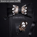 Nœud papillon en plumes d'oiseaux naturelles, coffret en bois avec broche épingle