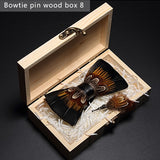 Nœud papillon en plumes d'oiseaux naturelles, coffret en bois avec broche épingle