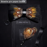 Nœud papillon en plumes d'oiseaux naturelles, coffret en bois avec broche épingle