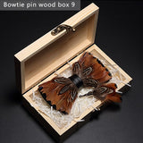 Nœud papillon en plumes d'oiseaux naturelles, coffret en bois avec broche épingle