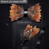 Nœud papillon en plumes d'oiseaux naturelles, coffret en bois avec broche épingle