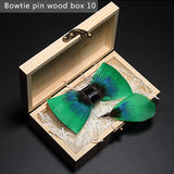 Nœud papillon en plumes d'oiseaux naturelles, coffret en bois avec broche épingle