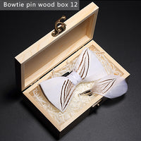 Nœud papillon en plumes d'oiseaux naturelles, coffret en bois avec broche épingle