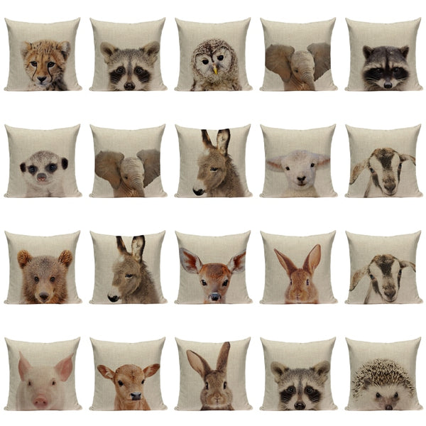 Housses de coussin bébé animaux sauvages 45 x 45 cm