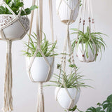 Lot de 4 suspensions pour pots de fleurs en macramé fait-main, décoration plantes d'intérieur