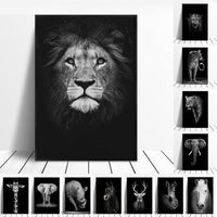 Toiles animaux de la savane, posters photos noir et blanc, Lion Éléphant Girafe Cheval