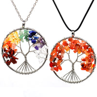 Pendentif collier arbre de vie yoga 7 chakras. Bijou en pierres de guérison naturelles