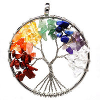 Pendentif collier arbre de vie yoga 7 chakras. Bijou en pierres de guérison naturelles