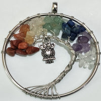 Pendentif collier arbre de vie yoga 7 chakras. Bijou en pierres de guérison naturelles