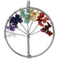 Pendentif collier arbre de vie yoga 7 chakras. Bijou en pierres de guérison naturelles