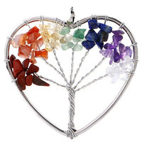Pendentif collier arbre de vie yoga 7 chakras. Bijou en pierres de guérison naturelles