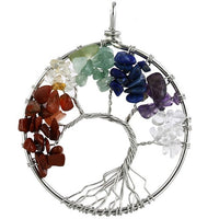Pendentif collier arbre de vie yoga 7 chakras. Bijou en pierres de guérison naturelles