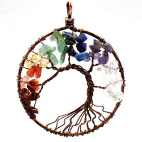 Pendentif collier arbre de vie yoga 7 chakras. Bijou en pierres de guérison naturelles