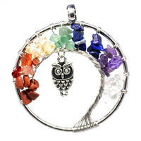 Pendentif collier arbre de vie yoga 7 chakras. Bijou en pierres de guérison naturelles
