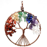 Pendentif collier arbre de vie yoga 7 chakras. Bijou en pierres de guérison naturelles